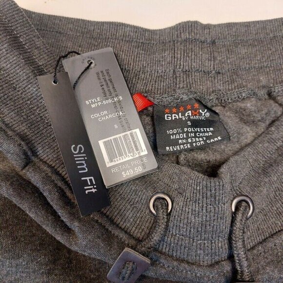 Galaxy By Harvic Fleece Jogger Pants Mens Small Slim Fit Charcoal Gray - Picture 3 of 4